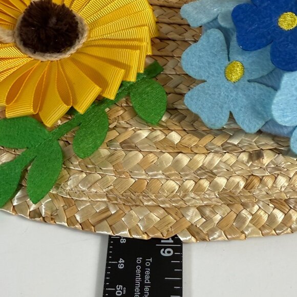 Easter Bonnet Door Decorative Wreath Spring Summer Straw Hat Floral Accents Bow - Picture 9 of 12